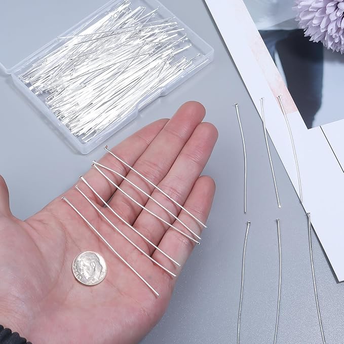 200 Pcs 70mm/2.76 Inch 21 Gauge Head Pins for Jewelry Making Straight Eye Ball Pin for DIY Christmas Styles Craft Earring Bracelet Necklace Pendant Making (Head Pins,Sliver Color)