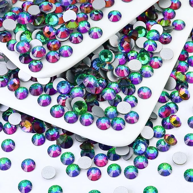 Flatback Crystal Rhinestones Round Gems for Nail Art and Craft Clothes Glue Fix, Green Flame (3.8-4.0mm) SS16/1440PCS