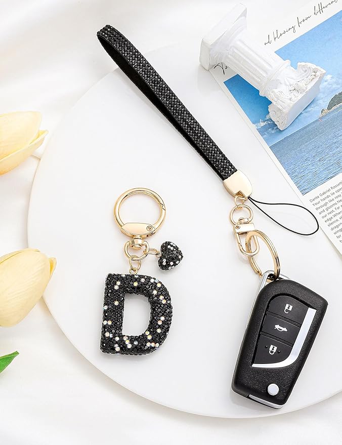 Initial Keychain for Women Girls,Bling Letter Key chain Initial with Heart,Pink Keychain Charms for Backpack Handbag