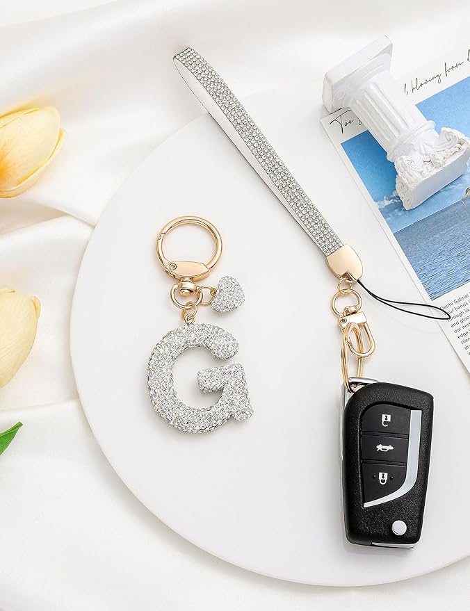 Initial Keychain for Women Girls,Bling Letter Key chain Initial with Heart,Pink Keychain Charms for Backpack Handbag