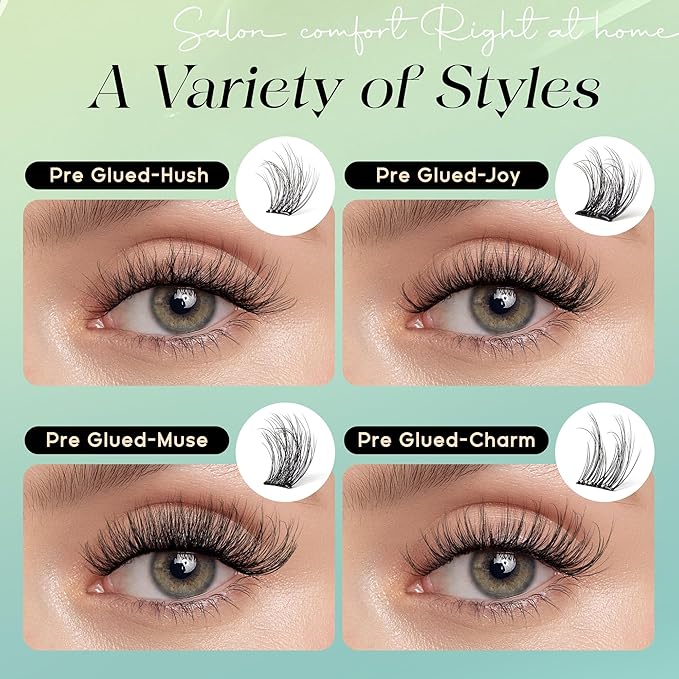 VYRILA Self-Adhesive Lash Cluster, Pre-Glued Clusters with Tweezers, Pop-On Faux Eyelashes, 3D Thin Band D Curl Natural Look Lahses, Easy to Apply, Reusable 0.05mm Eyelash Extensions (Joy-10-16-Kit)