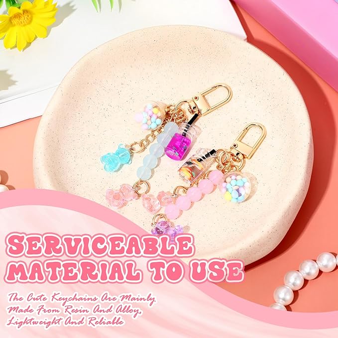 Ecally Cute Resin Bear Keychain Macaron Bear Keychains Candy Pendant Jewelry Gift Bag Key Ring Accessories for Girl Women