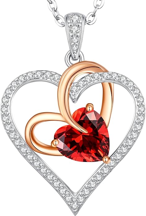 OOBEE Birthstone Necklaces for Women, 925 Sterling Silver Gemstone Fine Love Heart Moissanite Necklace, Ideal Birthday Anniversary Mothers Day Jewelry Gifts for Wife Mom Girlfriend Her