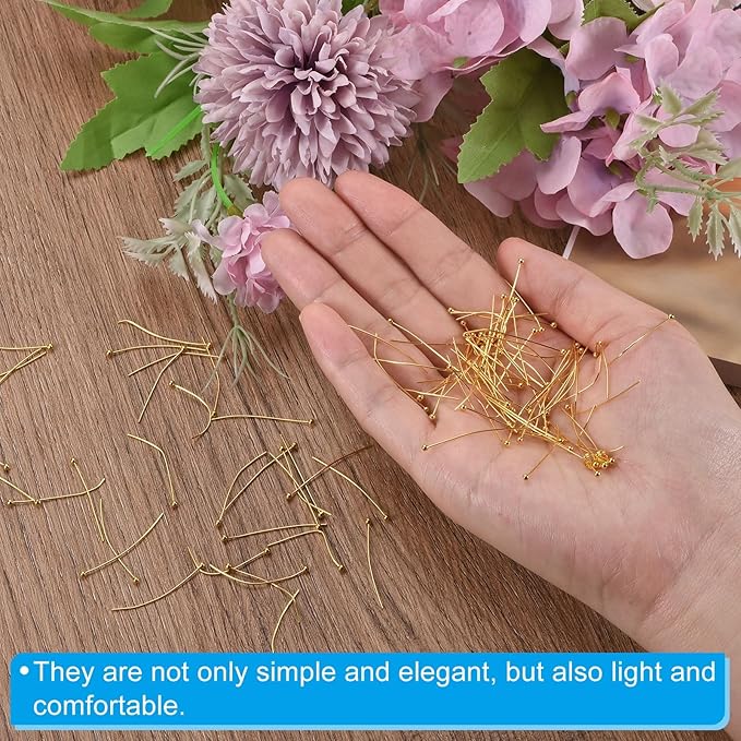 PATIKIL 100Pcs Gold 18mm Ball Head Pins for Jewelry Making, Brass, 24 Gauge, 1.8mm Head Dia, 18mm Wire Length