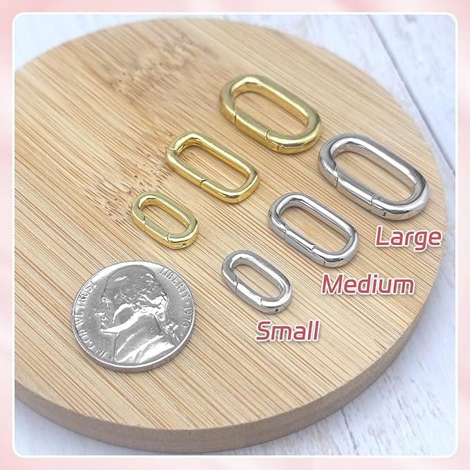 10Pcs Oval Clasp Carabiner Necklace Clasps and Closures, Spring Ring Clasp Pearl Necklace Enhancer Connector for Jewelry Bracelet Making