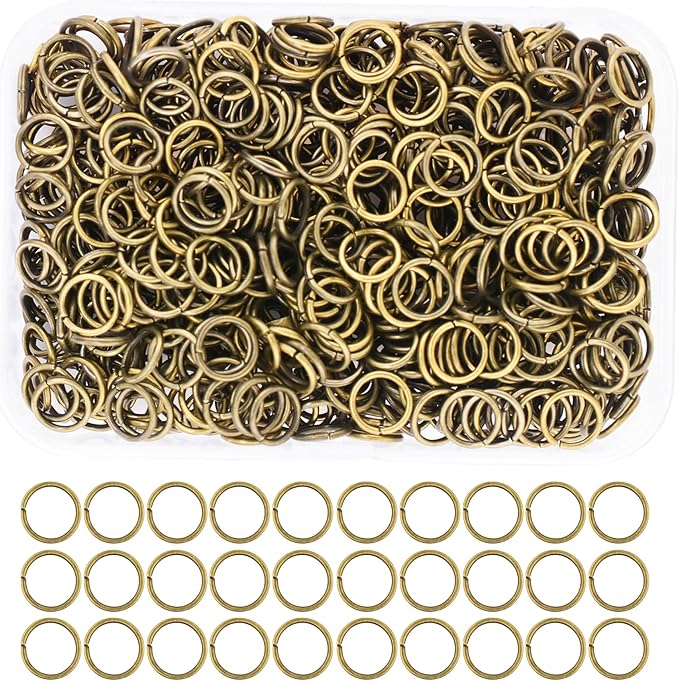 Mandala Crafts Assorted Antique Brass Jump Rings Jewelry Findings Metal O Rings for Jewelry Making Supplies - 1000 7mm Small Open Jump Rings Kit for Necklace Earring