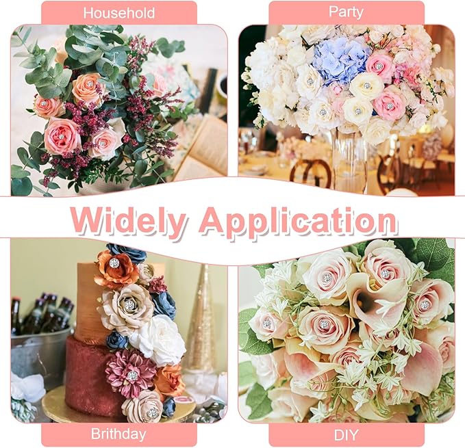 1200Pcs Diamond Pins for Bouquets, Rhinestone Floral Pins for Bouquet Accessories, Crystal Head Pin for Wedding Bouquets, DIY Craft, Floral Arrangements