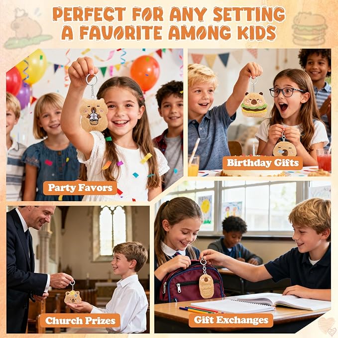 24 PCs Kids Keychains, Cute Plush Keychains, Funny Plush Backpack Charms, Perfect for Birthday Gifts, Back-to-School Goodie Bags, Classroom Prizes, Party Favors