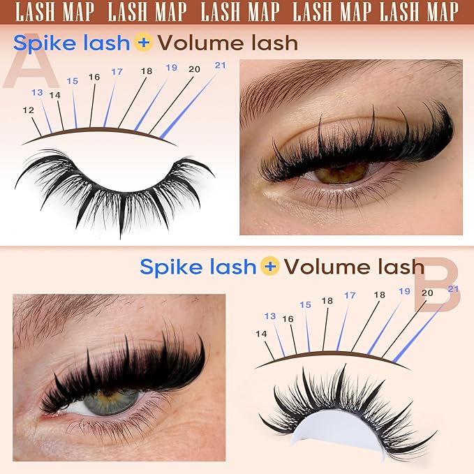 Focipeysa Spike Clusters Eyelashes with Bottom Lashes 11-21mm Clusters Lash Extensions Manga Premade Fan Eyelashes Extensions Wispy Eyelashes Extension Cluster Get Salon Effect
