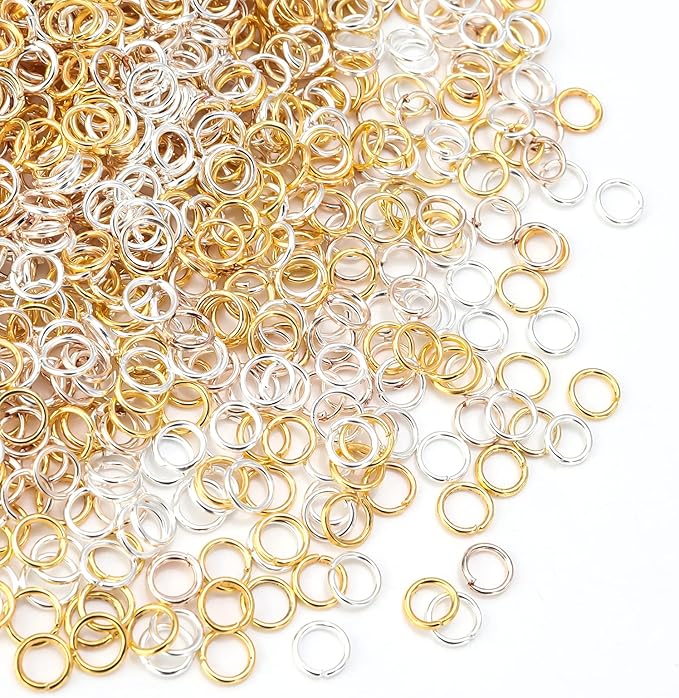 1000 Pcs 5mm Open Jump Rings Silver, Gold and Rose Gold Plated Jump Rings for Jewelry Making Iron Made Single Ring Bulk for DIY Craft Earring Necklace Bracelet Pendant Choker Jewelry Making Findings