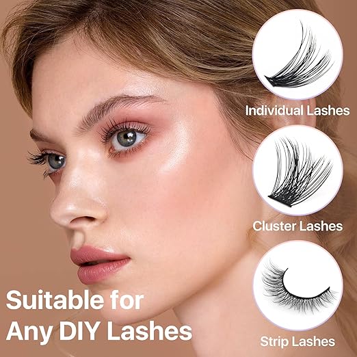 Miuffue Eyelash Glue, Lash Bond and Seal, Latex-Free Lash Glue for Sensitive Eyes, Waterproof Strong Hold Eyelash Cluster Adhesive for 72 Hours