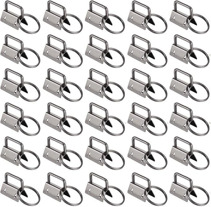 Qovydx 45Pcs 1 Inch Black Wristlet Key Fob Hardware 1" Black Key Chain Fob Wristlet Hardware with Split Rings Key Fob Keychain Wristlet