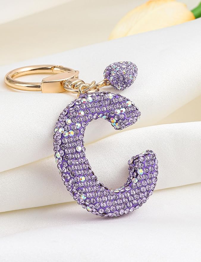 Initial Keychain for Women Girls,Bling Letter Key chain Initial with Heart,Pink Keychain Charms for Backpack Handbag