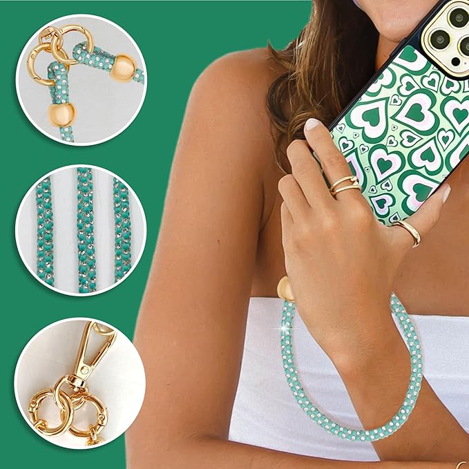 Crystal Phone Strap Crossbody and Wrist Lanyard, Anti Theft Layered & Wrist Strap Cell Phone Neck for Women