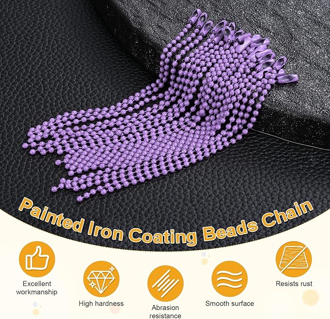 M METERXITY 220-Pack Ball Beads Chain, 4 in Metal Beaded Necklace Adjustable Keychain with Connectors for Jewelry Making/DIY Crafts/Hanging Decoration, Dog Tag Chain [Light Purple]