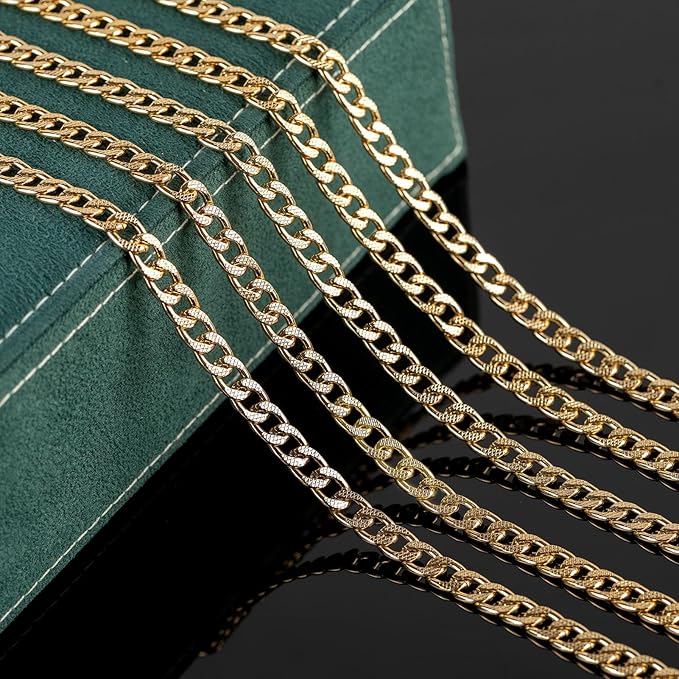 UMAOKANG 16.4 Feet Curb Link Chains Bulk Lightweight Gold Plated Aluminum Jewelry Chain for Jewelry Making Unwelded Curb Chain Necklace DIY Decoration Craft Chain Roll