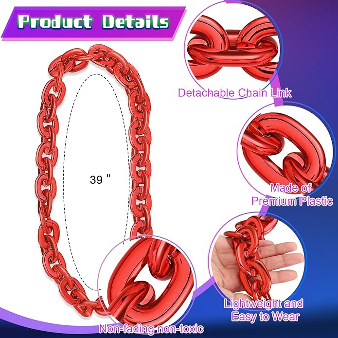 Remuuly Plastic Chain Necklace Chunky Big Fake Necklace Hip Hop Rapper Giant Turnover Chain Costume for Halloween