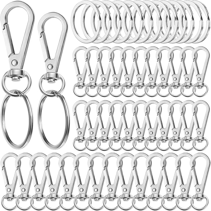 100PCS Swivel Clasps Lanyard Snap Hooks with Key Rings, Swivel Snap Hooks, Keychain Hook, 50 Pcs Large and Small Swivel Hooks, Swivel Clasp with 50 Key Rings for DIY Crafts, Lanyard Making, Pet Collar
