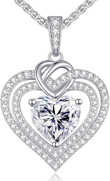 OOBEE Moissanite Heart Necklaces for Women, 1- 4 Carat Moissanite 925 Sterling Silver Gold Plating Fine Women Necklace，Ideal Anniversary Birthday Christmas Valentine Mothers Day Jewelry Gifts for Mom Wife Her Girlfriend