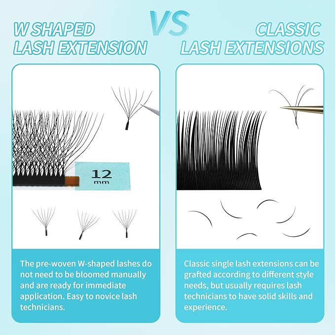 GLAMLASH W Eyelash Extensions 7D Russian Volume Premade Fan Natural Soft Matte Black False Lashes Professional Salon Supplies(7D,0.07,C,12mm)