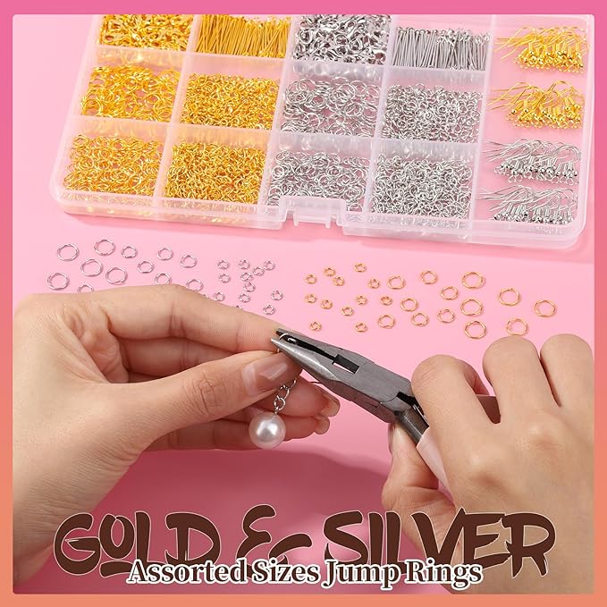 LEOBRO 1200PCS Jewelry Making Supplies, Jump Rings for Jewelry Making, with Earring Hooks Earring Findings, Lobster Claw Clasps and Necklace Extenders