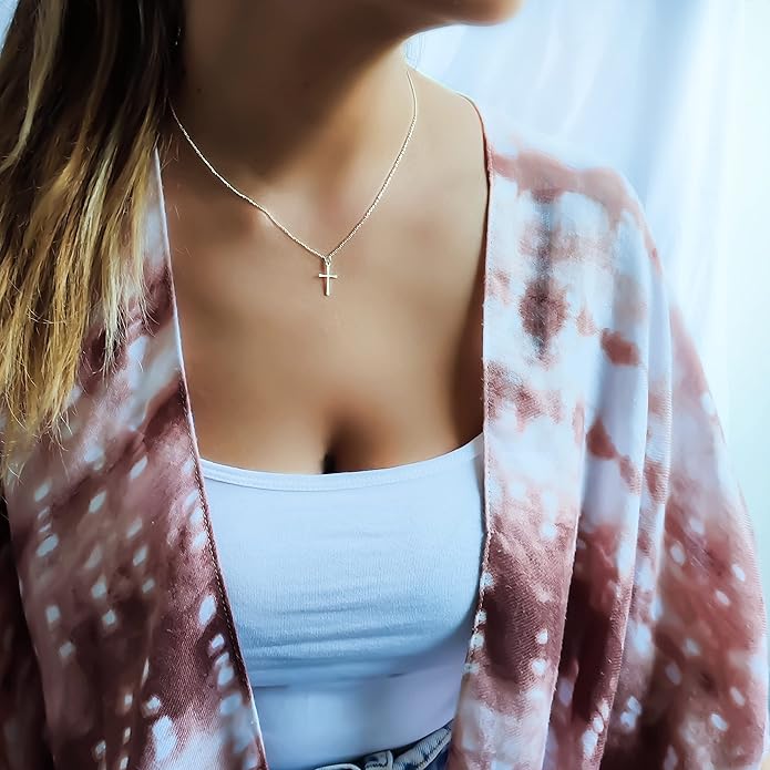 Annika Bella Cross Necklace for Women, 16-18 Inches Silver/Gold Chain, Women's Small Simple Cross Necklaces Religious Charm Jewelry, Faith Gift for Her