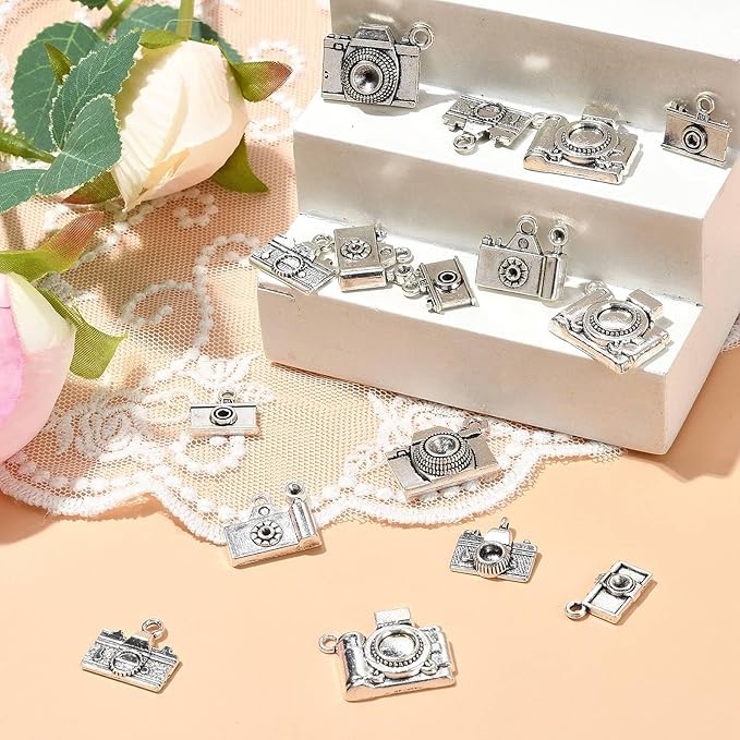 Ipotkitt 70 Pcs 7 Style Antique Silver Camera Charms Retro Travel Charms Metal Camera Shape Charms Vintage Photography Charms for DIY Necklace Keychain Bag Gift Jewelry Making