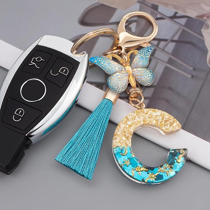 Suweibuke Cute Pink Key Chains for Women Girls, Initial Letter Keychains with Tassel, Charms for Key Purse Handbags Backpacks