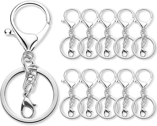 10 Pack a Set Metal Lobster Claw Clasps and Key Rings, Key Chain Accessories, Keychain Making kit for Keys, Art Crafts, Jewelry Making, Silver