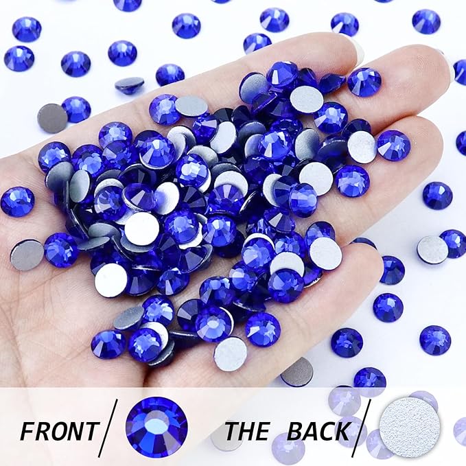 1440PCS SS12 Crystal Glass Flatback Rhinestones, Round Flat Back Crystal Gems for Nail Art and Craft Clothes, Glue Fix Diamond Stones Sapphire/Royal Blue (2.9-3.0mm)