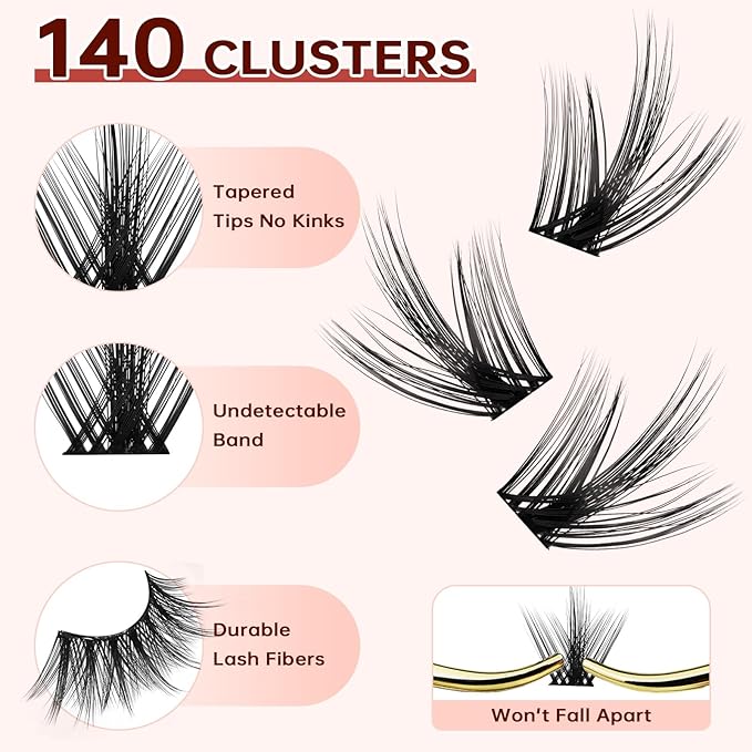 JOLIETIFY Lash Extension Kit, Manga Style Faux Mink 8–16mm Cluster Lashes, Lightweight Spiky Look, Soft & Fluffy, Waterproof Bond & Seal, Reusable Individual Lashes with Tweezers & Remover,DIY at Home