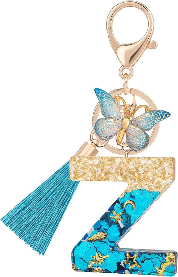 Suweibuke Cute Pink Key Chains for Women Girls, Initial Letter Keychains with Tassel, Charms for Key Purse Handbags Backpacks