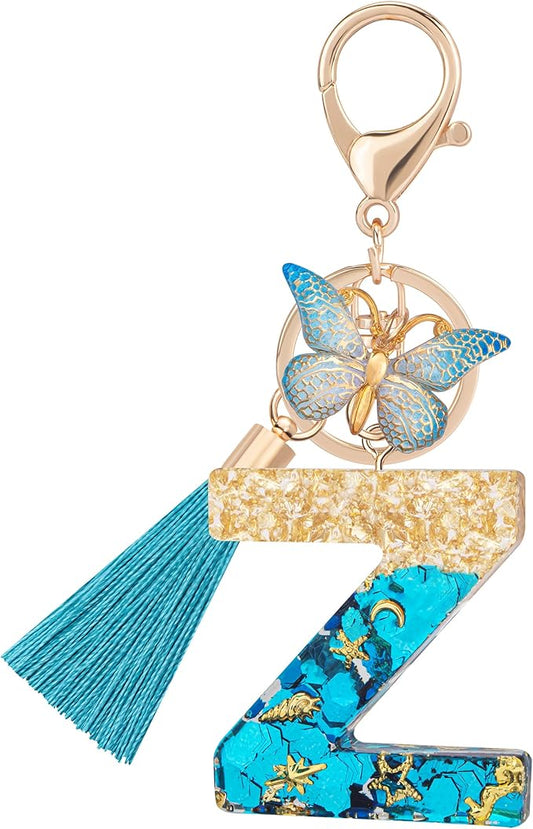 Suweibuke Cute Pink Key Chains for Women Girls, Initial Letter Keychains with Tassel, Charms for Key Purse Handbags Backpacks