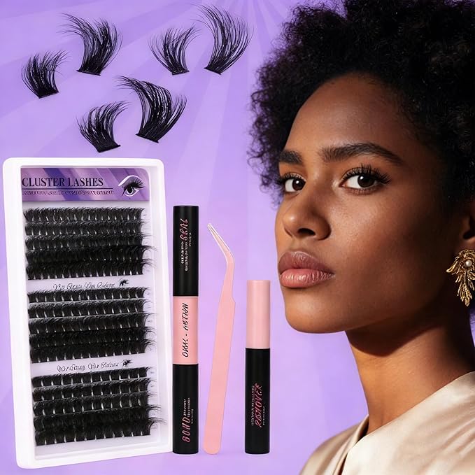 Lash Clusters 3 Densities (100D/150D/200D) Mixed Length 10-18mm DIY Eyelash Extensions Kit 210 Clusters Handmade Soft Lashes with Glue Sealant Remover & Tweezers Sensitive Eye Friendly for Daily