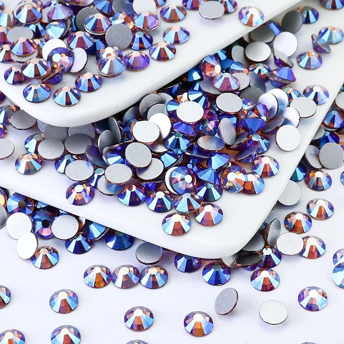 Flatback Crystal Rhinestones Round Gems for Nail Art and Craft Clothes Glue Fix, Light Purple AB (4.6-4.8mm) SS20/1440PCS