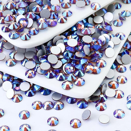 Flatback Crystal Rhinestones Round Gems for Nail Art and Craft Clothes Glue Fix, Light Purple AB (4.6-4.8mm) SS20/1440PCS