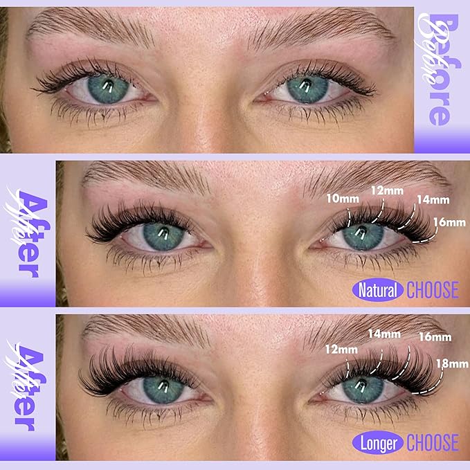 Pawotence Kira Lash Clusters Wispy Cluster Eyelash Extensions 10-18mm Individual Lashes DIY Cluster Lashes Extension Soft Comfortable Eyelash Clusters with Thin Band