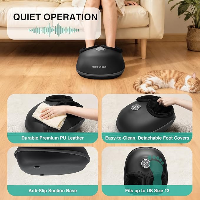 Medcursor Foot Massager with Heat [2026 Upgraded], Shiatsu Deep Kneading Machine, Multi Air Compression Intensity, Smart APP Mobile Remote Control, Feet Massage for Home and Office Use