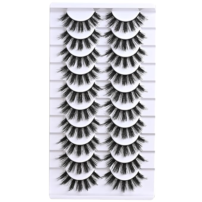 FARRED Fluffy Lashes Natural Eyelashes Short Wispy Eye Lash Strips 10 Pairs Separated Volume Eyelash Pack 16mm Dramatic Wispies Fake Strip Lashes Clusters Cat Eye Pestañas Spiky Look