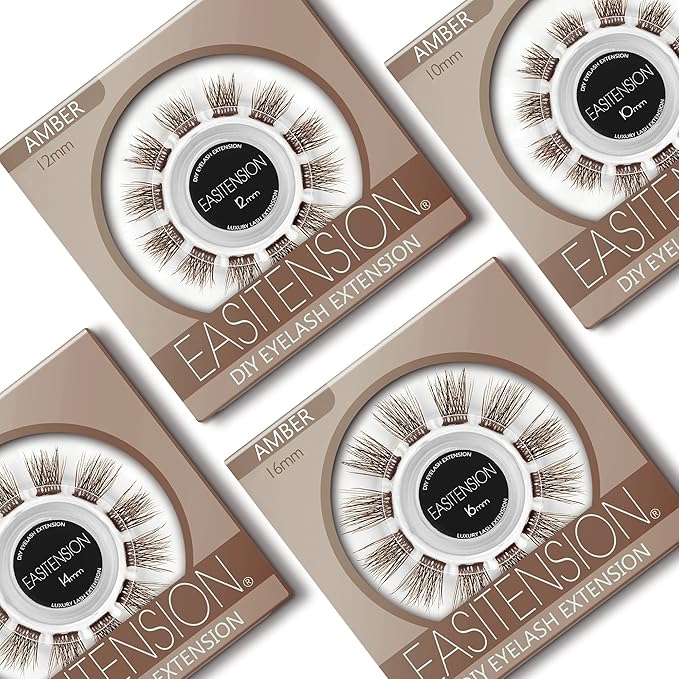 DIY Eyelash Extension, 3D Effect Individual Melt Flare Lash Cluster Natural Lashes Set, Home Eyelash Extension, Lashes Pack (10MM-Amber)