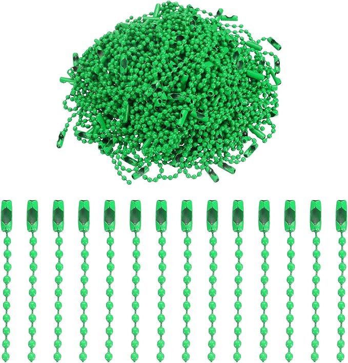 uxcell 220pcs Metal Ball Bead Chain, 100mm Long Bead Connector Clasp Dog Tag Hanging Chain for Key Chains Tags Craft Projects Jewelry Making, Green