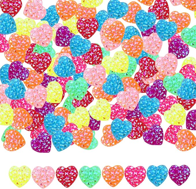 200PCS Sparkle Heart Shape Resin Buttons, Mini Shiny Rhinestones Flat-Back Buttons, for DIY Crafts Jewelry Making Supplies, Necklace, Bracelet, Valentine's Day Decoration
