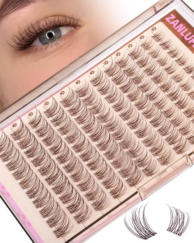 Brown Lash Clusters Clear Band Eyelash Clusters Natural Lashes Clusters Dark Brown Lash Extension C Curly Cluster Eyelash Extensions 8-16mm DIY Individual Lashes by ZANLUFLY