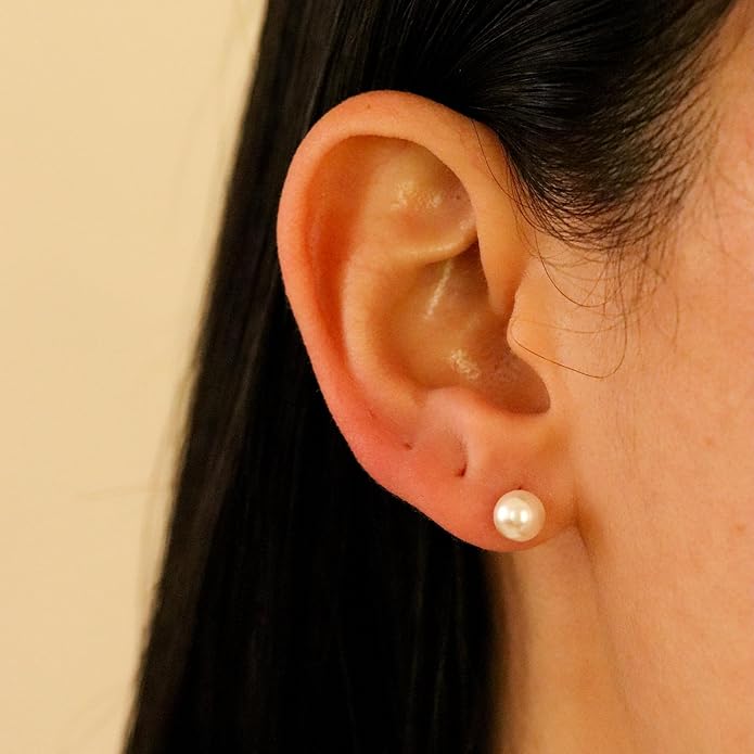 14k Gold Pearl Stud Earrings for Women (3mm-6mm Diameter) - Freshwater Pearl, Real Solid 14k Gold, Secure Screw Back Design