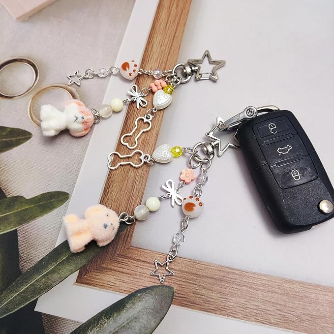 Cute Dog Keychain Fuzzy Dog Puppy Decor Keychain Aesthetic Y2K Bag Charms Stylish Dog Pendant Keychains Accessories