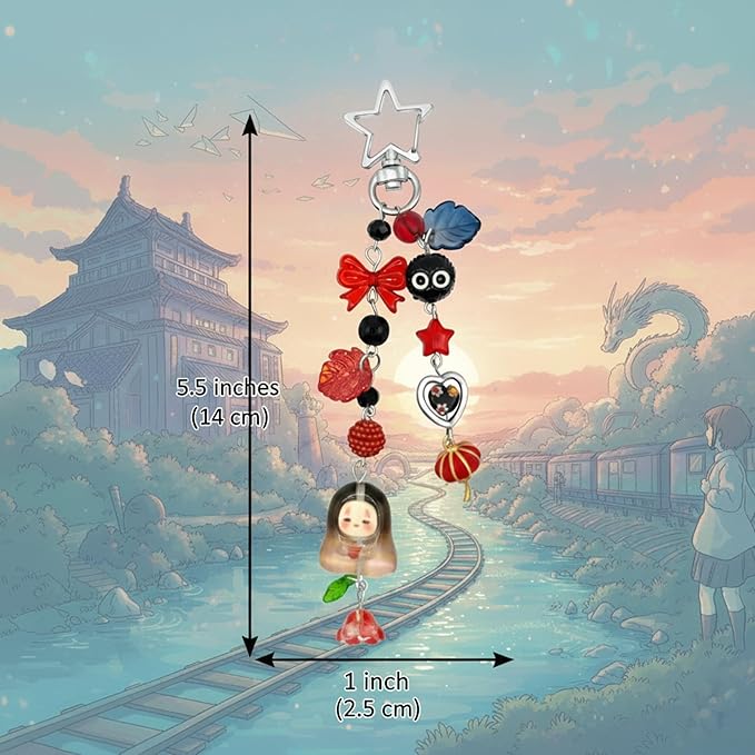 Keychain, Gifts for Animal & Anime Lovers, Y2K Heart Bow Pendant, Women Girls Kawaii Bag Charm