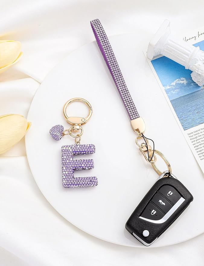 Initial Keychain for Women Girls,Bling Letter Key chain Initial with Heart,Pink Keychain Charms for Backpack Handbag