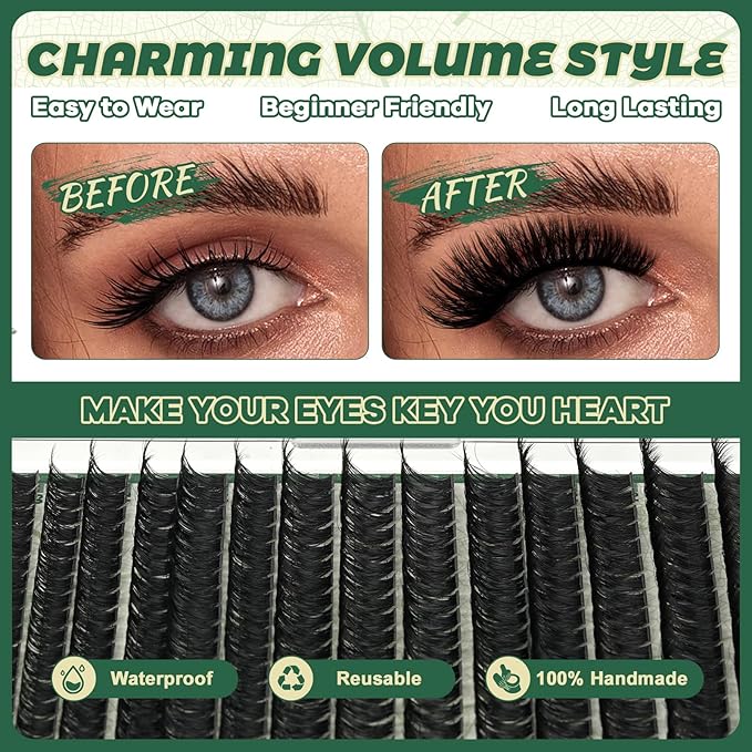 Lash Clusters 280Pcs Eyelash Clusters KEYYOU 100D D Curl 9-18MIX Clusters Lashes Thick Super Soft Wispy DIY Eyelash Extension at Home(100D-D,9-18MIX)
