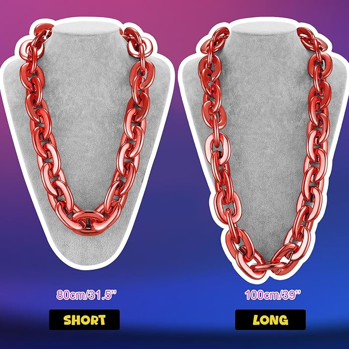 Remuuly Plastic Chain Necklace Chunky Big Fake Necklace Hip Hop Rapper Giant Turnover Chain Costume for Halloween