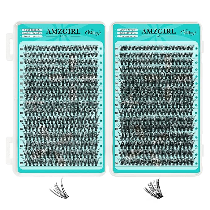 Lash Clusters 2 Style Cluster Lashes 640PCS Eyelash Extension 40D+50D Cluster Lashes Individual Lashes DIY Lash Extension Natural Black Cluster Eyelash Extensions at Home for Beginners(D-Mix9-16mm)